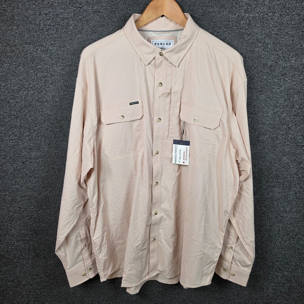 Poncho Outdoors Button Down Shirt Peach Gingham Check Mens XL Regular Fit NEW